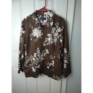 Susan Graver Woman XL Lined Brown Floral Double Zip Blazer Professional Office